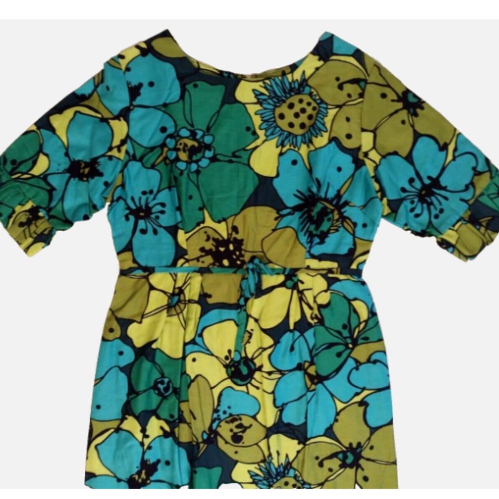 Vintage 60s 70s Handmade Maxi Dress Colorful Mod Flower Power Size M - Picture 2 of 11